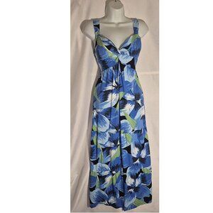 Harlow & Rose strapless Maxi dress, Big Leaf design in Blue-White-green, SMALL